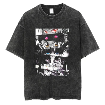 Мужская винтажная футболка оверсайз в стиле хип-хоп японского аниме Hunter x Hunter Графическая футболка Harajuku Хлопковая летняя футболка с коротким рукавом