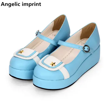Ангельский отпечаток женщины mori girl обувь для косплея в стиле Лолиты, женские туфли-лодочки на среднем каблуке, женское платье принцессы, вечерние темно-синие туфли, звезда 5 см