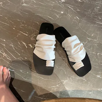 Женские тапочки, летние плиссированные сандалии-шлепанцы на плоской подошве, обувь класса люкс 2023