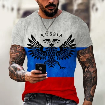 Модная мужская футболка с изображением Российского Медведя с 3D-принтом, Летняя Футболка с коротким рукавом, Одежда из Полиэфирного Волокна Большого Размера