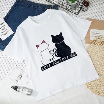 Женская футболка с принтом милого кота, женская футболка kawaii в тонком сечении, женская футболка 2019, Новые летние футболки в стиле харадзюку, топы, одежда