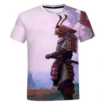 Летняя мужская винтажная футболка Samurai, мужские модные повседневные топы с коротким рукавом, круглый вырез, мужская уличная одежда оверсайз.