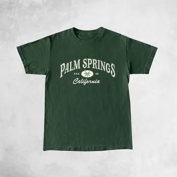 Палм-Спрингс, Калифорния, уличная мода в американском винтажном стиле, футболки унисекс с принтом, Летняя Свободная хлопковая повседневная футболка с коротким рукавом