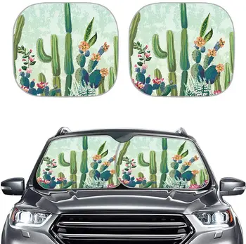 Солнцезащитный козырек на лобовом стекле автомобиля с зеленым кактусом, переднее стекло автомобиля для внедорожника, Солнцезащитный козырек для фургона, Блокировка отражателя