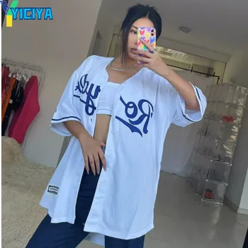 Футболка YICIYA, укороченный топ y2k, женская белая бейсбольная футболка оверсайз, новая футболка с коротким рукавом, футболки, блузки, корейская модная футболка, лето