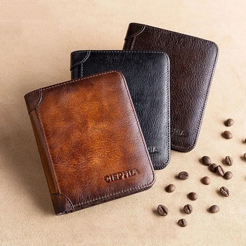 Винтажный мужской кошелек из натуральной кожи, многофункциональный держатель для кредитных карт