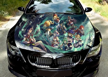 Изображение Genshin Impact Наклейка на капот автомобиля Виниловая наклейка Видеоигра Полноцветная графическая наклейка на автомобиль Полноцветная графическая наклейка Подходит для любого автомобиля