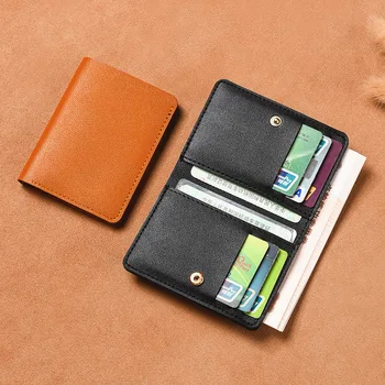 Однотонный маленький кошелек из искусственной кожи для женщин Короткий простой женский кошелек с кнопками Ультратонкая сумка для кредитных карт Кошелек для монет