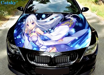 Японское аниме Re Zero Blue Car Hood Decor, виниловая наклейка, наклейка на бок автомобиля Sexy Girl, наклейка на кузов, индивидуальное изображение, подходящее для любого автомобиля
