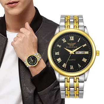 Новые мужские римские кварцевые часы с большим циферблатом 2023 года, модные деловые мужские часы с двойным календарем, водонепроницаемые часы из нержавеющей стали