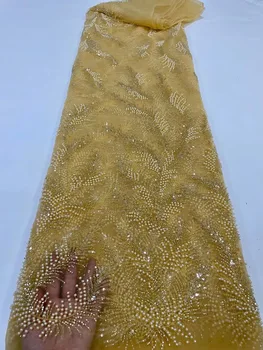 Новейшая Африканская тюлевая ткань ручной работы с вышивкой бисером, роскошное Алжирское кружевное вечернее платье с пайетками, свадебная вечеринка