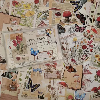 200шт винтажной бумаги из смешанных материалов для журналов, дневника, наклейки для скрапбукинга, декоративные наклейки с бабочками и растениями