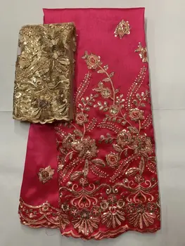 2023 Вышитая рубашка из кружевной ткани George Индийское свадебное платье Royal Rose red новая мода золотая нить Гипюровый материал платья
