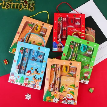 8 комплектов канцелярских принадлежностей 6 В 1, Ластик для карандашей в мультяшной подарочной коробке, Рождественские подарки для детей, Призы для детского сада