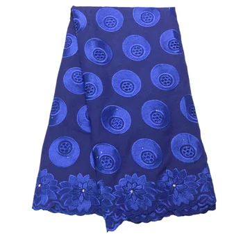 5 ярдов синего швейцарского вуалевого кружева из Швейцарии Африканская кружевная ткань с вышивкой Африканская хлопчатобумажная Швейцарская кружевная ткань для платья PL12542