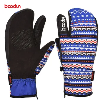 Женские зимние водонепроницаемые лыжные перчатки Boodun, сноубордические перчатки, ветрозащитные лыжные спортивные нескользящие перчатки, зимние хлопчатобумажные теплые варежки