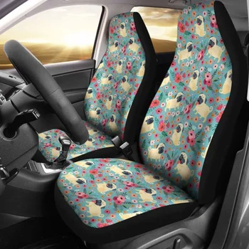 Чехлы для автомобильных сидений с цветочным принтом Мопса, комплект из 2 универсальных защитных чехлов для передних сидений