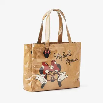Женская сумка из крафт-бумаги с Микки Маусом Диснея, женская сумка большой емкости, мультяшная сумка для покупок