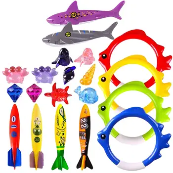 20 штук веселых игр для плавания Набор для погружения Драгоценные камни Кольца с акулами Игрушки для подводного бассейна для занятий дайвингом для детей 8-12 лет