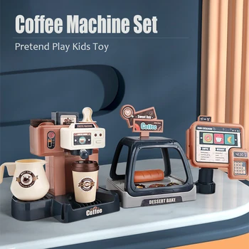 Набор для приготовления кофе-машины с имитацией детских игрушек, Еда, Хлеб, Кофейный торт, Притворная игра, кассовый аппарат для покупок, Кухонные Подарочные игрушки для детей