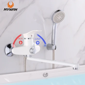 MYNAH White Смеситель для ванны с носиком 350 мм, смеситель для душа в ванной, Настенный Смеситель для душа с горячей и холодной водой, Смесители для ванны, кран для ванной