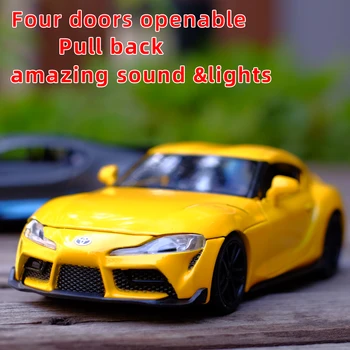 Модель спортивного автомобиля Toyota supra из сплава 1:32, Игрушка, отлитая под давлением, открывающиеся четыре двери, звук, свет, Коллекционная модель Super Racing