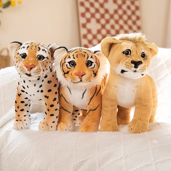 Около 25 СМ Игрушки из натуральной кожи Льва, Тигра, леопарда, Пелуче, милые куклы диких животных, мягкие игрушки для детей, подарки на День рождения и Рождество для мальчиков