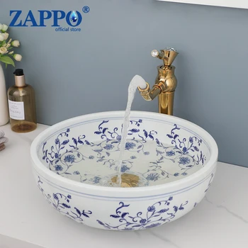 Смеситель для раковины ZAPPO для ванной комнаты Комбинированный Керамический Круглый умывальник для ванной комнаты Раковина для посуды с ручной росписью раковины для ванной комнаты