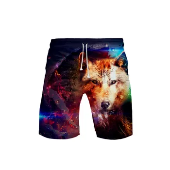 Шорты-плавки в стиле хип-хоп Space Galaxy с 3D принтом Волка для летнего мальчика, быстросохнущие Пляжные шорты для плавания, мужские Короткие брюки, Пляжная одежда