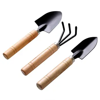 Набор из 3 мини-садовых инструментов для горшков с деревянной ручкой, лопата, грабли, совок, Многофункциональное приспособление для домашнего выращивания Бонсай