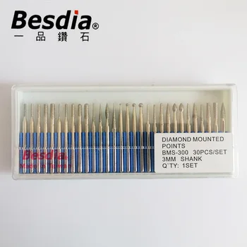 30шт тайваньских алмазных наконечников Besdia BMS-30 Набор шлифовальных головок с хвостовиком 3,0 мм для вращающихся инструментов Dremel
