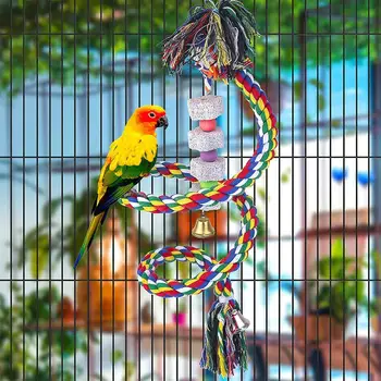 Новые игрушки для птиц, попугай на хлопчатобумажной веревке, набор точильных камней в виде птичьего клюва с колокольчиками, аксессуары для птичьей клетки