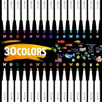 30 Цветов Металлическая Микрон Ручка Подробная Маркировка Цветной Металлический маркер для альбома Черная бумага Школьные принадлежности для рисования