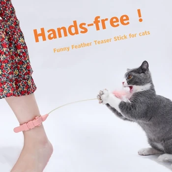 Интерактивные игрушки для кошек, забавная палочка-дразнилка из перьев, Ошейник для домашних животных, играющий котенок, палочка-дразнилка, обучающие игрушки для кошек, принадлежности