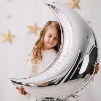 1Шт Луна звезды фольгированные шары Классические игрушки Детский день рождения Свадебные украшения Юбилей Серебро Золото Подарки для душа ребенка