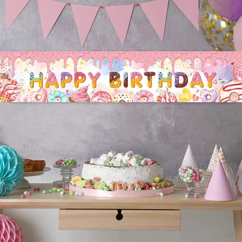 Подвесной баннер с пончиком, Украшение С Днем Рождения для дома, фон для вечеринки в честь 1-го дня рождения для детей, баннер с пончиком