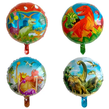 4 шт. новых 18-дюймовых круглых алюминиевых воздушных шаров-драконов с динозаврами в парке джунглей для детского праздника, Дня рождения, макета для украшения