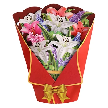 Открытка с цветочным букетом, 3D открытки с цветочным букетом, поздравительная открытка с корзиной цветов ко Дню матери A