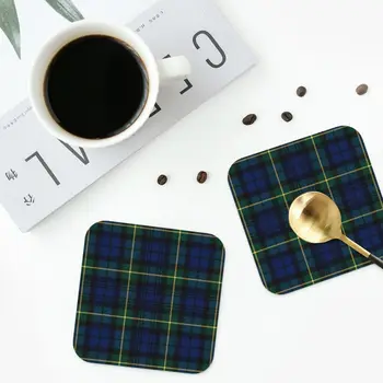 Клетчатые подставки Clan Gordon, салфетки из кожи ПВХ, водонепроницаемые изоляционные кофейные коврики для домашней кухни, обеденные подушечки, набор из 4
