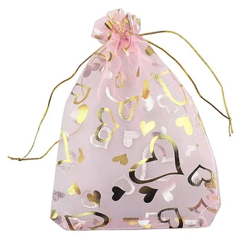 100 шт 9х12 см сердце печатных розовый органза сумки мешок ювелирных изделий сумки из органзы мешки drawstring свадьба конфеты подарок сумки