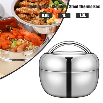 Новая двухслойная круглая коробка для бенто из нержавеющей стали, Контейнер для еды, Ланч-бокс для детей, Кухонная коробка для еды, Посуда, Термос, Ланч-бокс