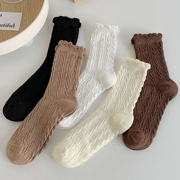 Новые ретро однотонные кружевные полосатые ромбовидные милые японские носки Jk Kawaii Lolita Весенние и осенние полосатые носки Ins