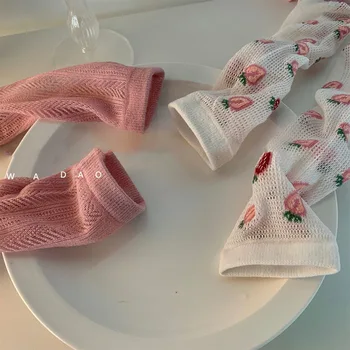 Японские милые розовые клубнично-персиковые сетчатые женские носки до середины икры, тонкие носки с резьбой для девочек, дышащие прохладные летние носки
