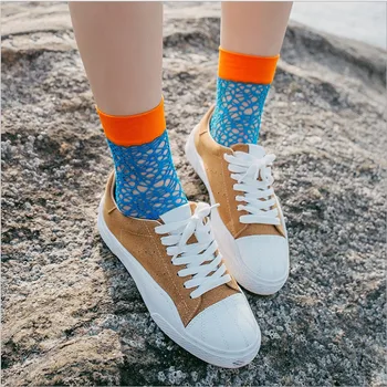 2018 Серия Harajuku goth punk cool female essential полые тонкие Цветные короткие носки в сеточку женские сексуальные блестящие серебряные носки-трубочки