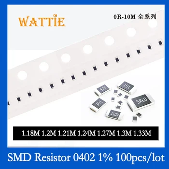 SMD резистор 0402 1% 1,18 М 1,2 М 1,21 М 1,24 М 1,27 М 1,3 М 1,33 М 100 шт./лот микросхемные резисторы 1/16 Вт 1,0 мм * 0,5 мм
