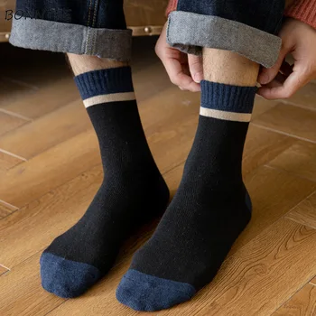 Мужские носки в стиле пэчворк, зимние утепленные Модные деловые ретро-универсальные мужские Забавные носки в стиле харадзюку, высокое качество, С Новым годом