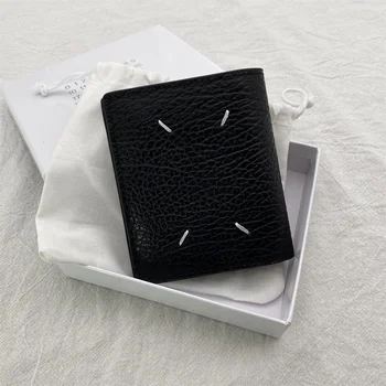 Мужской и женский черный кошелек из воловьей кожи HGSC 21AW с четырьмя углами, модная простая сумка для визиток zero wallet