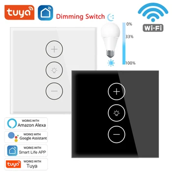 Интеллектуальный выключатель затемнения освещения Tuya 10A WiFi Панель ЕС Приложение Дистанционное голосовое управление Настенный сенсорный выключатель Работает с Alexa Google Home