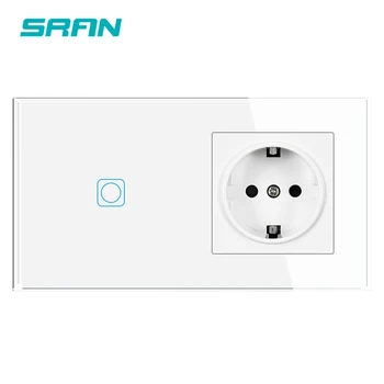 Сенсорный выключатель SRAN с электрическими розетками, панель из хрусталя 153 * 82 мм, 16A 220 В, стандарт ЕС для обустройства дома